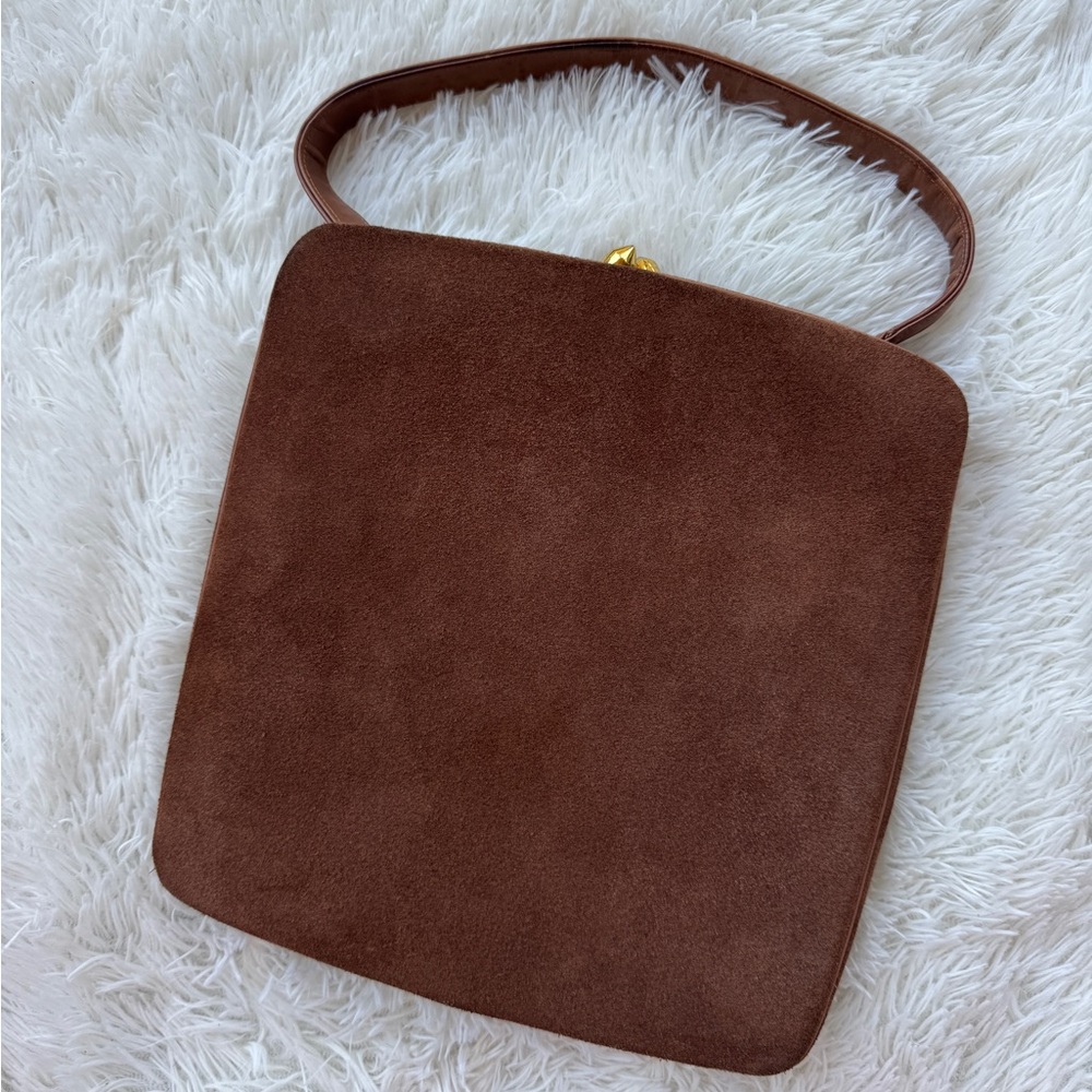 Vintage 1950s “Bag by Josef” Brown Suede Top Handle Purse